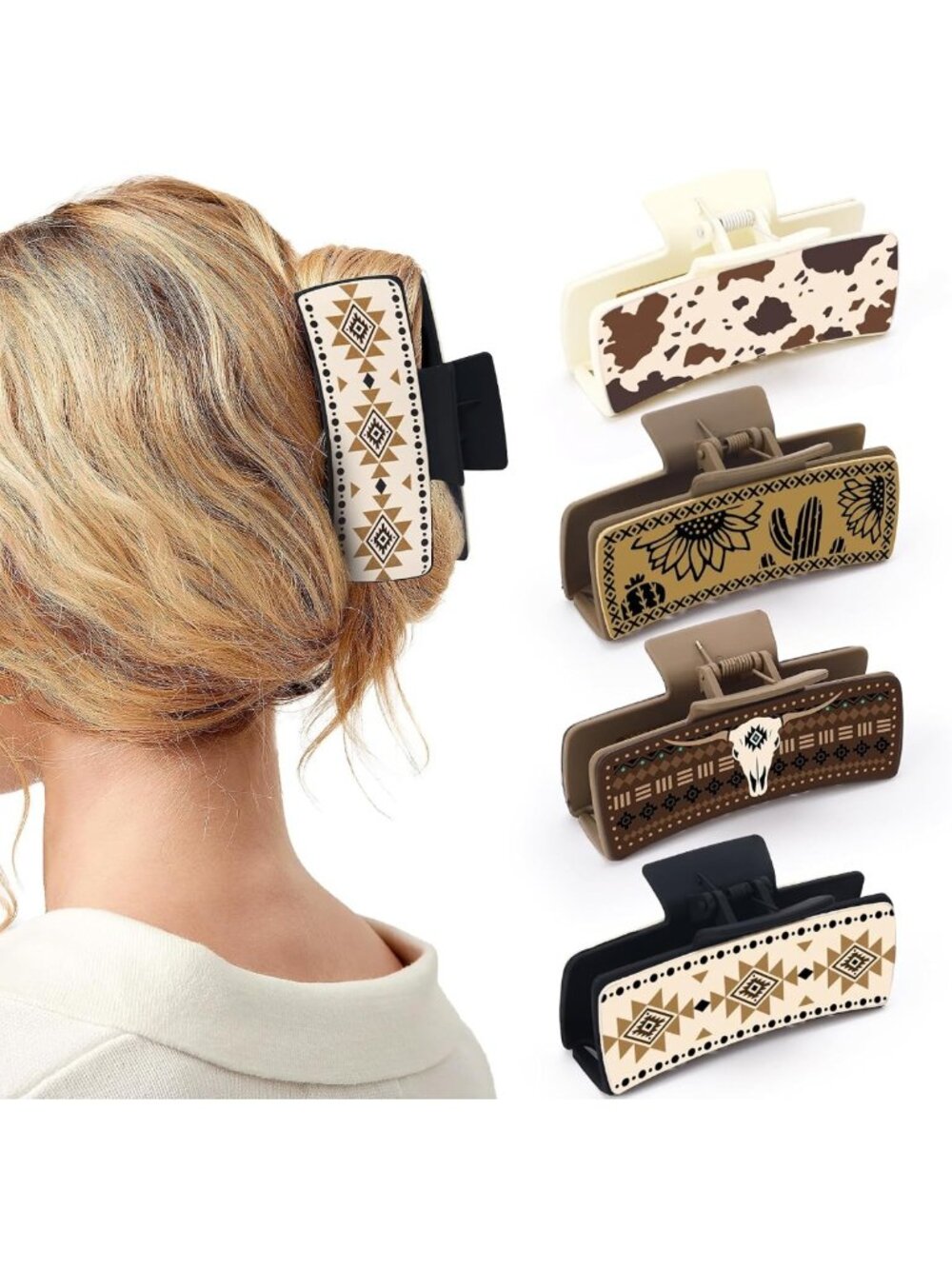 Floral Sunflower Leather Hair Claw Clips | Western Style Square Claw Set